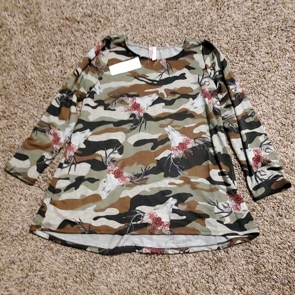 Camo Top with Flower Detail
